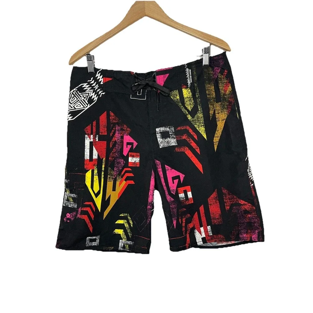 Body glove Men's 34 Black Neon Print Board Shorts 9